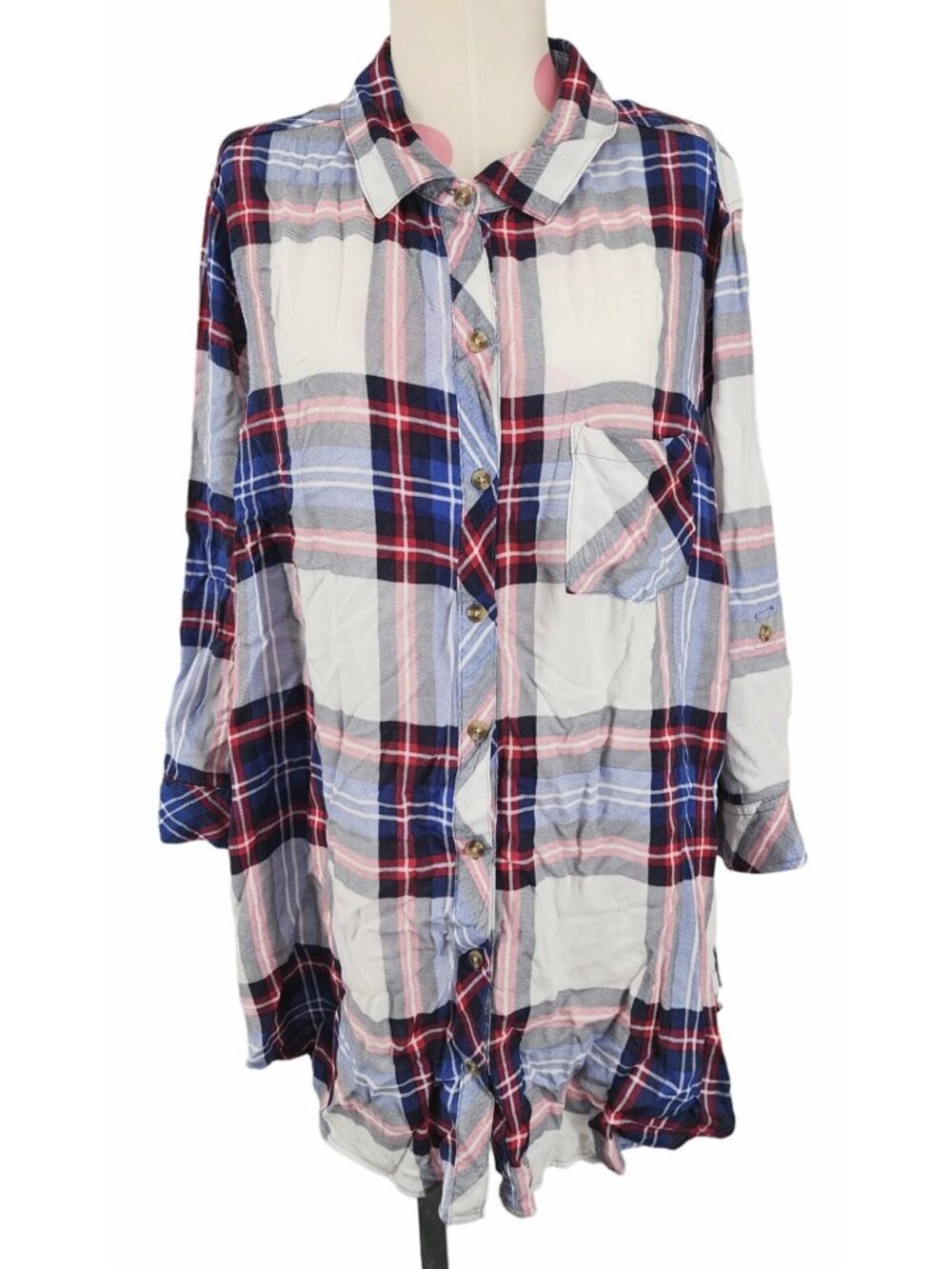 Women's Polly & Esther Plaid Button Down Blouse Thin Flowy Plus Size Shirt Top